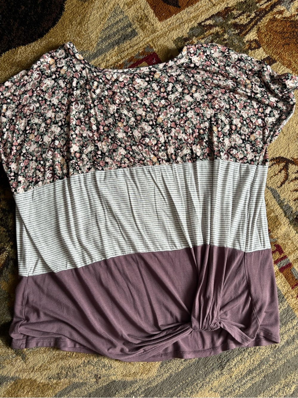 Floral Colorblock Knit Women’s Top - Mauve